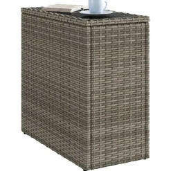 vidaXL Tuinbijzettafel met glazen blad 58x27,5x55 cm poly rattan grijs