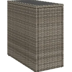 vidaXL Tuinbijzettafel met glazen blad 58x27,5x55 cm poly rattan grijs