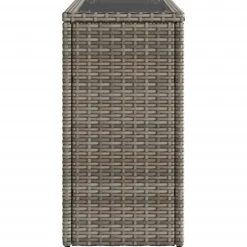 vidaXL Tuinbijzettafel met glazen blad 58x27,5x55 cm poly rattan grijs