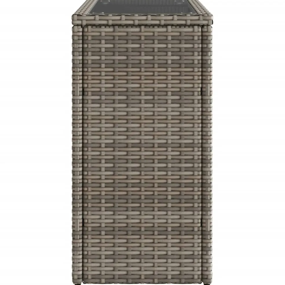 vidaXL Tuinbijzettafel met glazen blad 58x27,5x55 cm poly rattan grijs