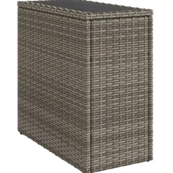 vidaXL Tuinbijzettafel met glazen blad 58x27,5x55 cm poly rattan grijs