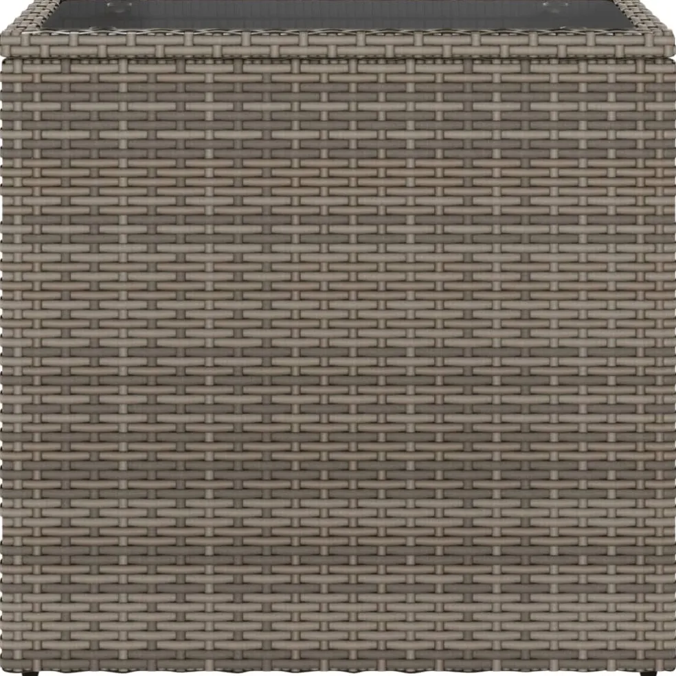 vidaXL Tuinbijzettafel met glazen blad 58x27,5x55 cm poly rattan grijs