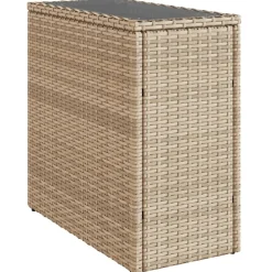 vidaXL Tuinbijzettafel met glazen blad 58x27,5x55 cm poly rattan beige