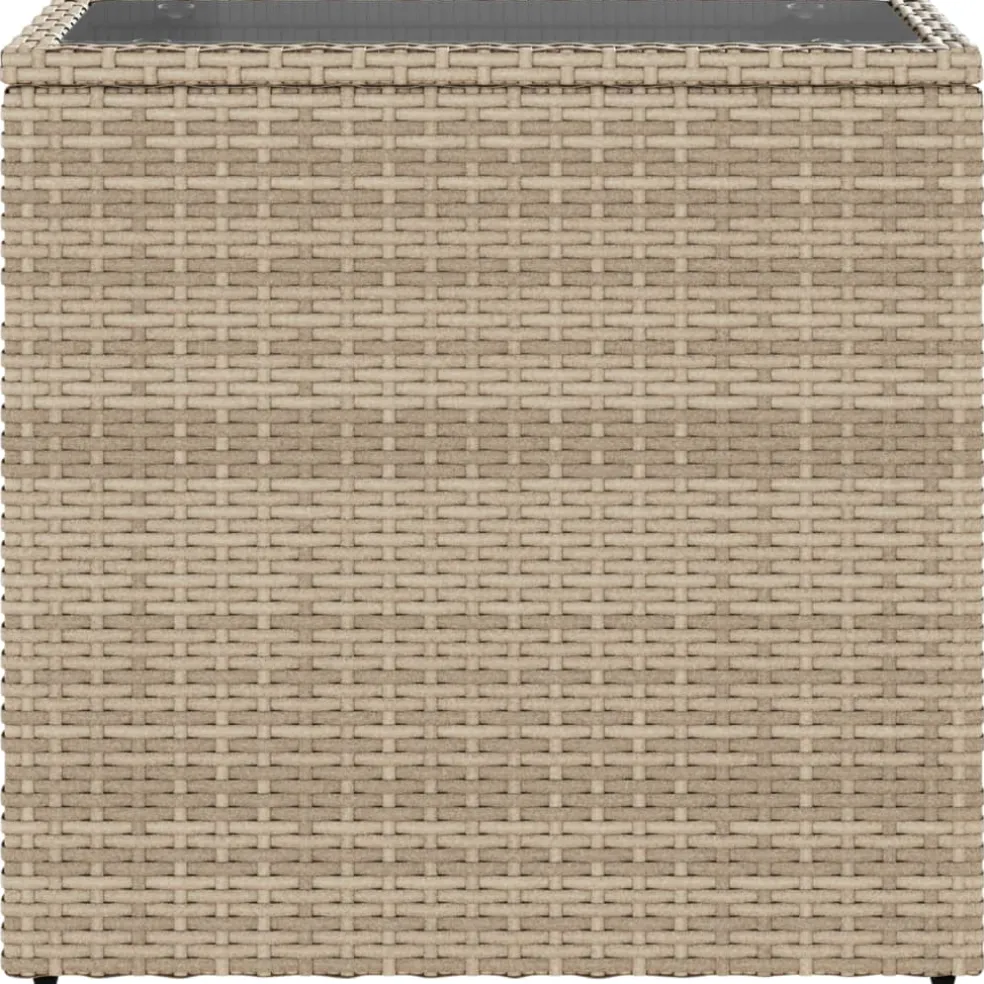 vidaXL Tuinbijzettafel met glazen blad 58x27,5x55 cm poly rattan beige