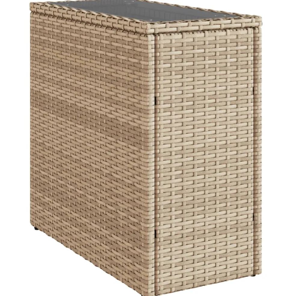vidaXL Tuinbijzettafel met glazen blad 58x27,5x55 cm poly rattan beige