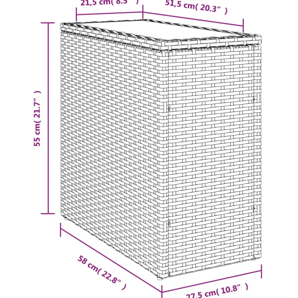 vidaXL Tuinbijzettafel met glazen blad 58x27,5x55 cm poly rattan beige