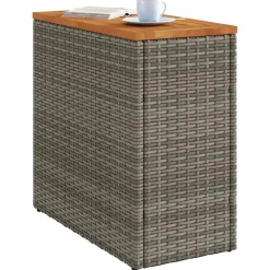 vidaXL Tuinbijzettafel met houten blad 58x27,5x55 cm poly rattan grijs