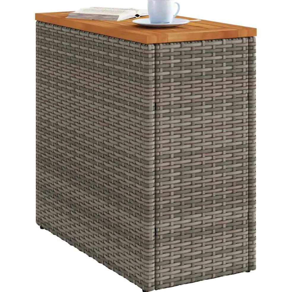 vidaXL Tuinbijzettafel met houten blad 58x27,5x55 cm poly rattan grijs