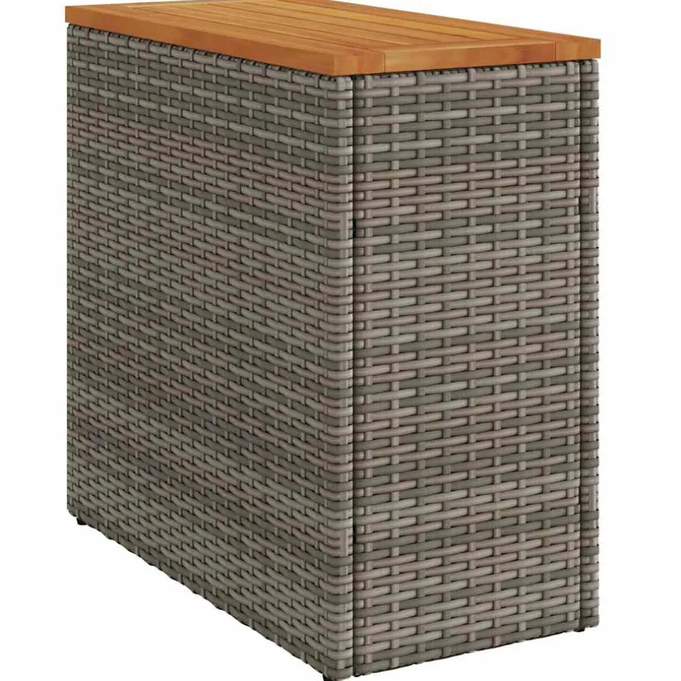 vidaXL Tuinbijzettafel met houten blad 58x27,5x55 cm poly rattan grijs
