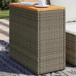 vidaXL Tuinbijzettafel met houten blad 58x27,5x55 cm poly rattan grijs