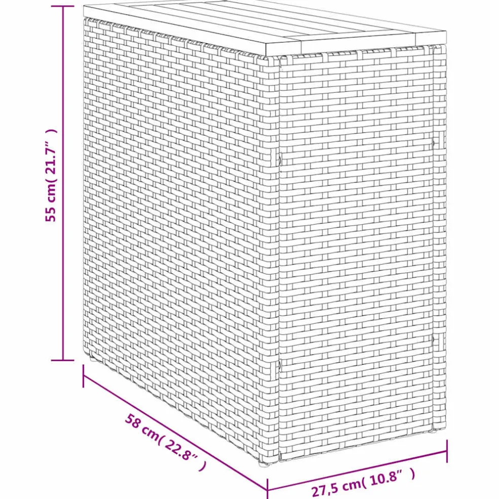 vidaXL Tuinbijzettafel met houten blad 58x27,5x55 cm poly rattan grijs