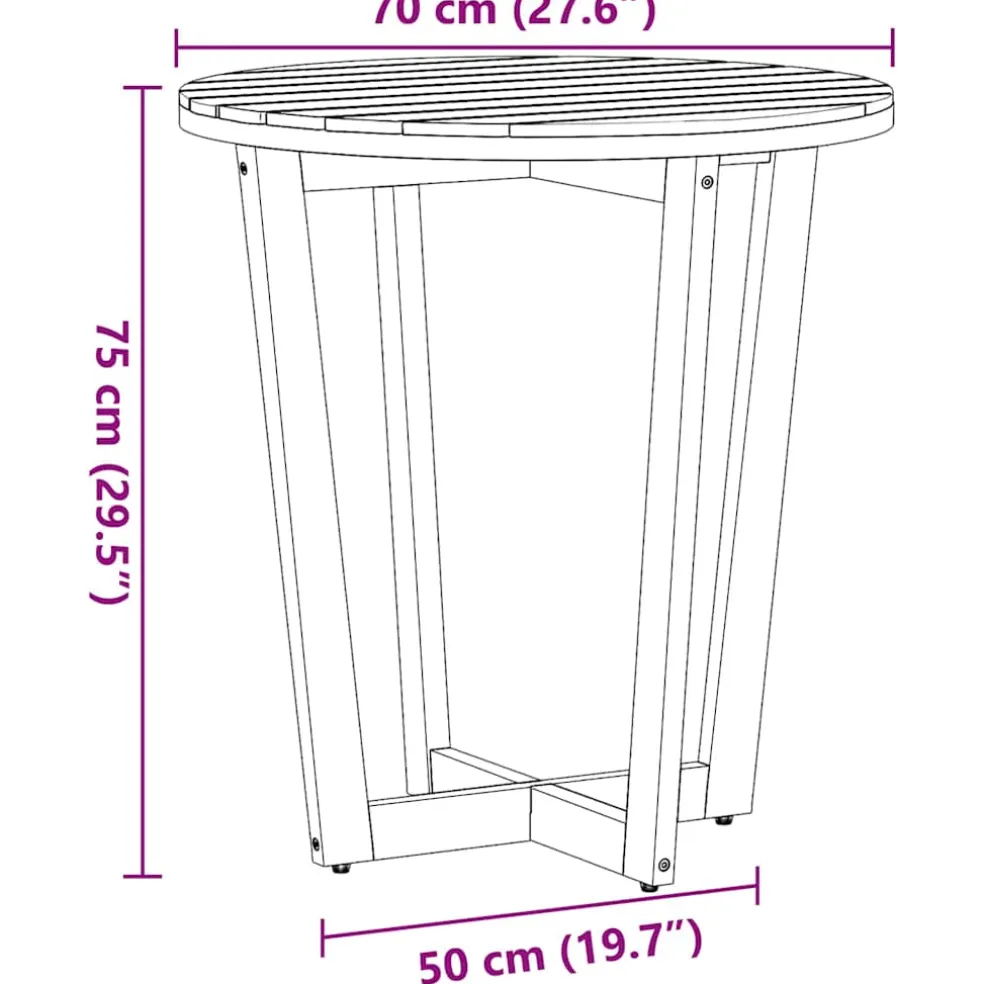 vidaXL Tuinbijzettafel rond Ø70x75 cm massief acaciahout