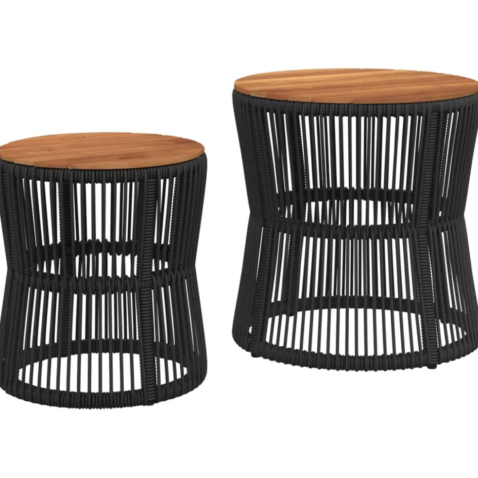 vidaXL Tuinbijzettafels 2 st met houten blad poly rattan zwart