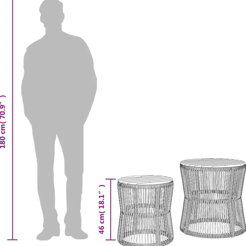 vidaXL Tuinbijzettafels 2 st met houten blad poly rattan zwart