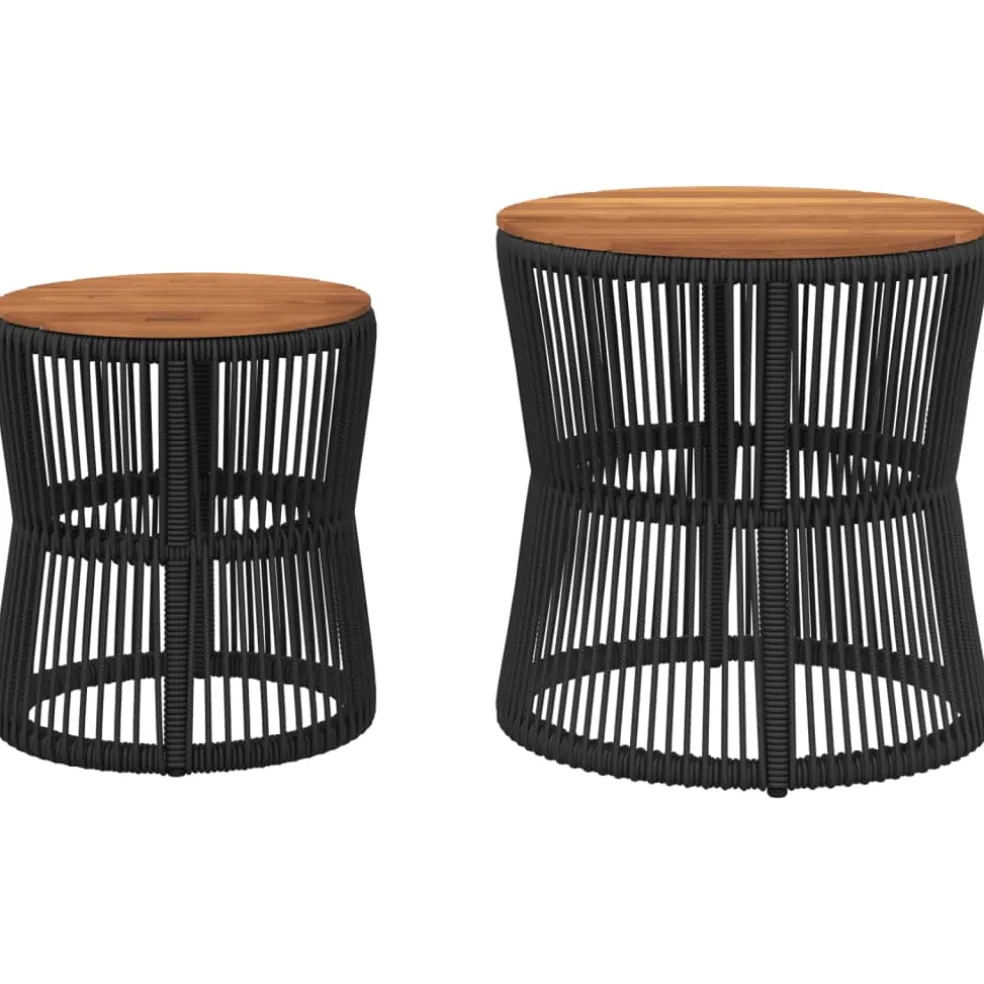 vidaXL Tuinbijzettafels 2 st met houten blad poly rattan zwart