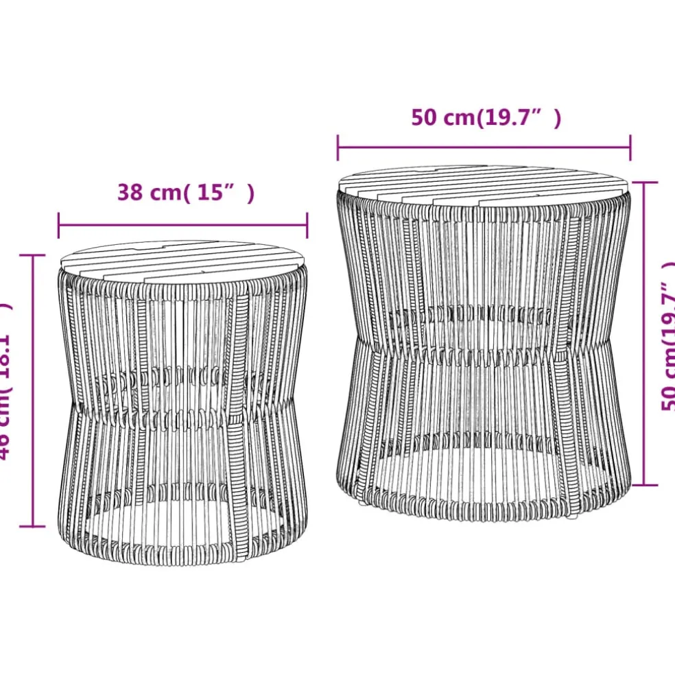 vidaXL Tuinbijzettafels 2 st met houten blad poly rattan zwart
