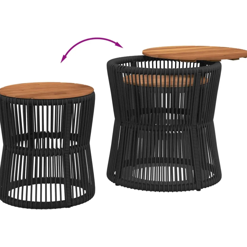 vidaXL Tuinbijzettafels 2 st met houten blad poly rattan zwart