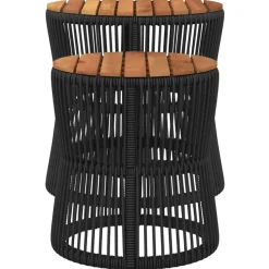 vidaXL Tuinbijzettafels 2 st met houten blad poly rattan zwart