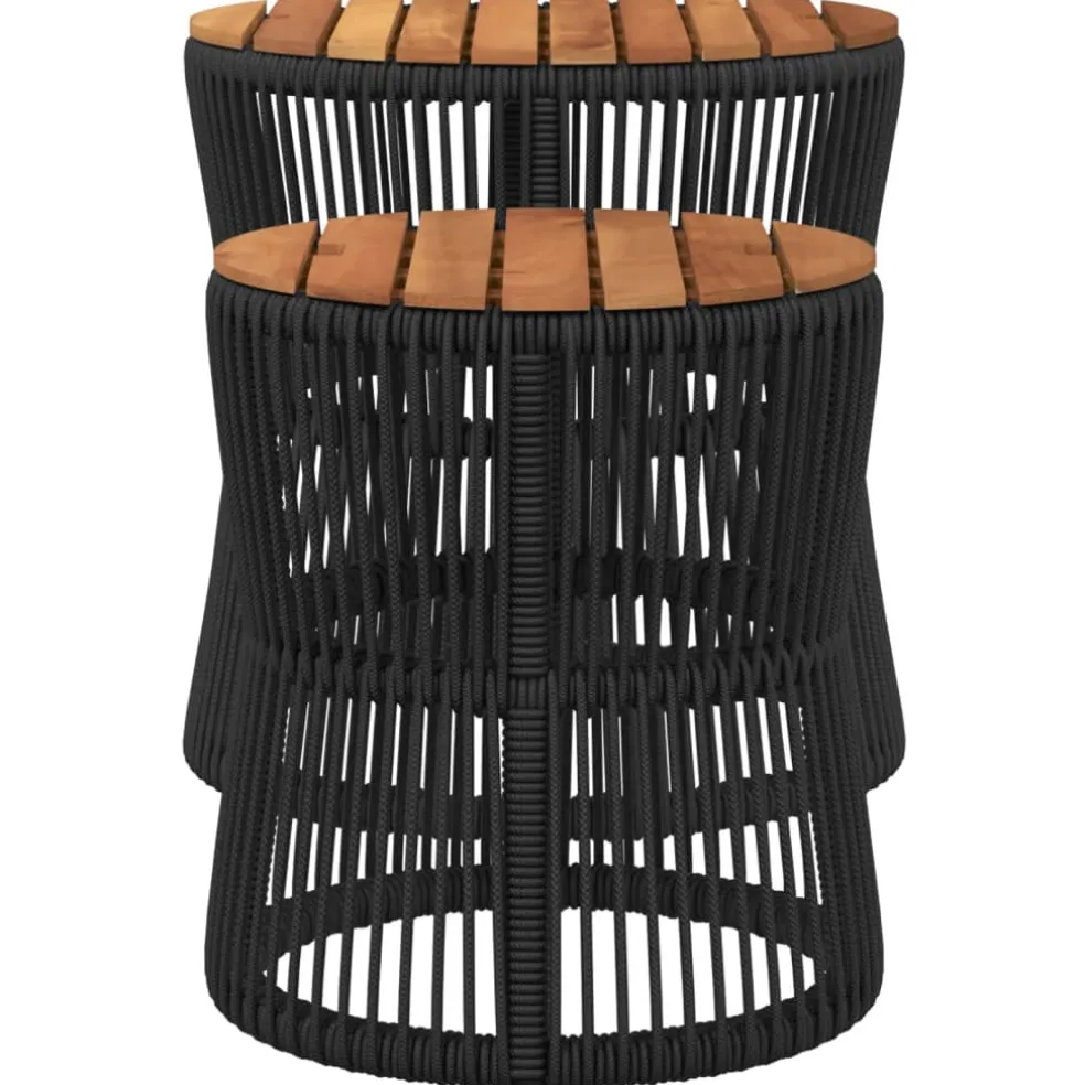 vidaXL Tuinbijzettafels 2 st met houten blad poly rattan zwart