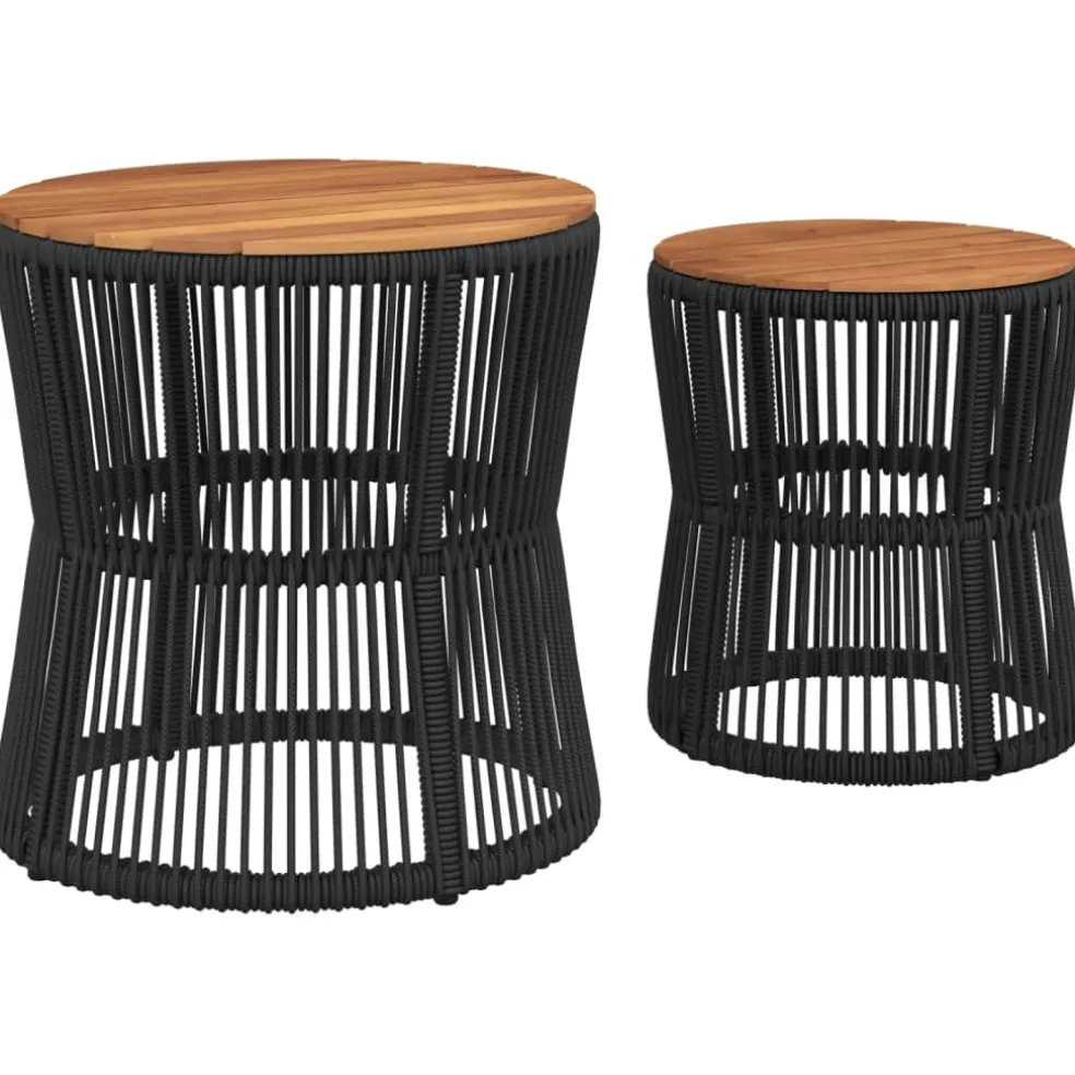 vidaXL Tuinbijzettafels 2 st met houten blad poly rattan zwart