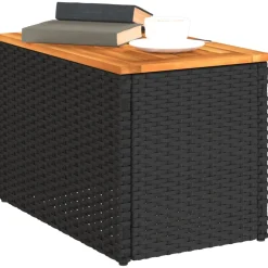 vidaXL Tuinbijzettafels 2 st 55x34x37 cm hout poly rattan zwart