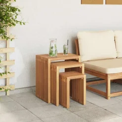 vidaXL Tuin Bijzettafel 3 st Bruin 33 x 44,5 x 51 cm Massief Teakhout