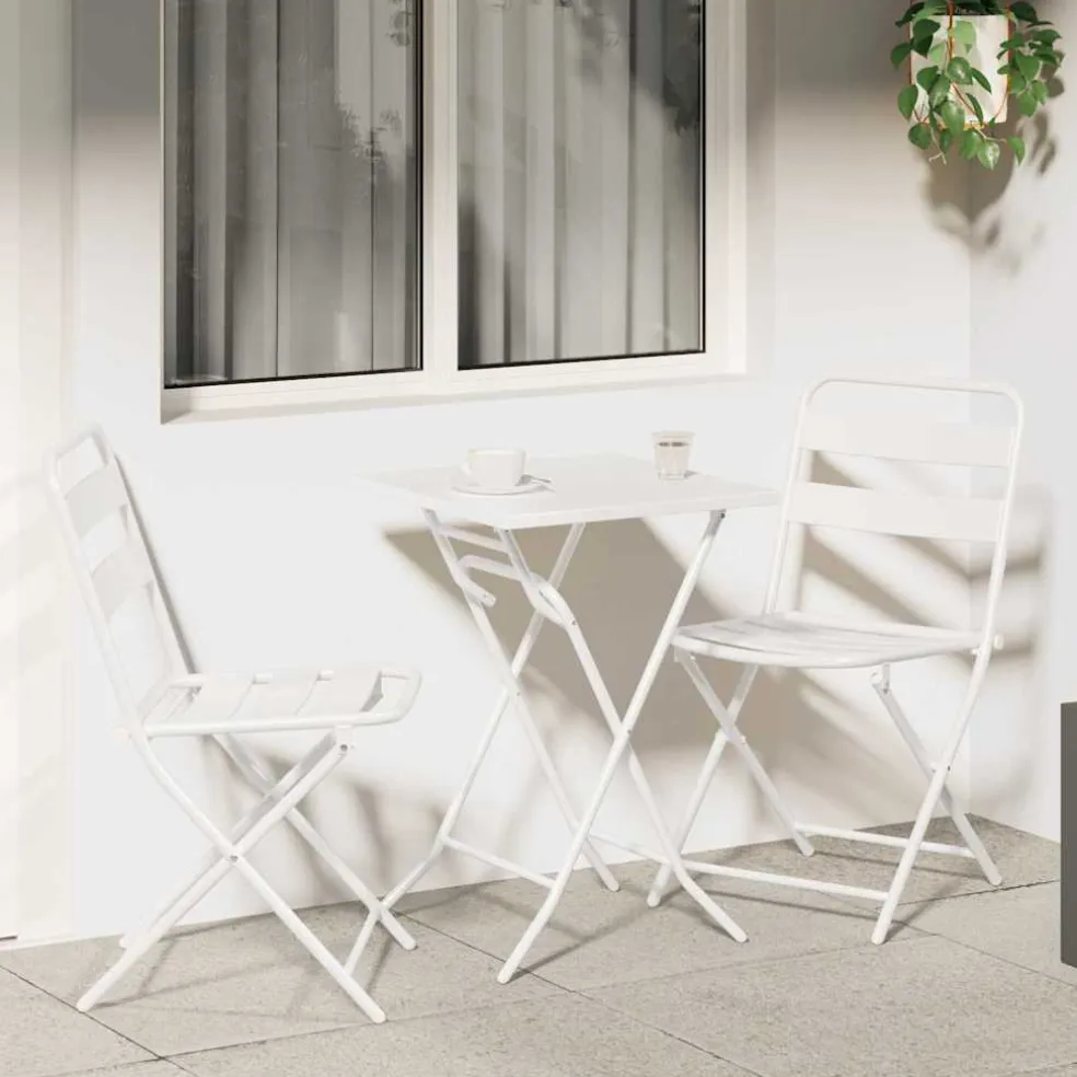 vidaXL Tuin Bistro Set 3 st Wit Staal