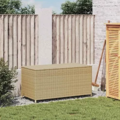 vidaXL Tuinbox met wielen 190 L poly rattan gemengd beige