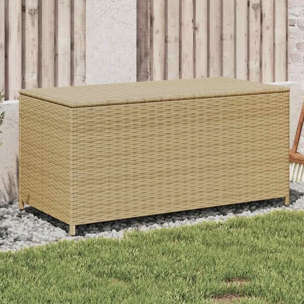 vidaXL Tuinbox met wielen 190 L poly rattan gemengd beige