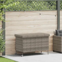 vidaXL Tuinbox met wielen 110x55x73 cm poly rattan grijs