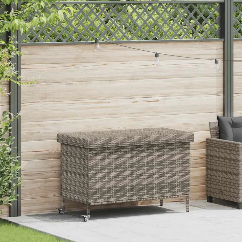 vidaXL Tuinbox met wielen 110x55x73 cm poly rattan grijs