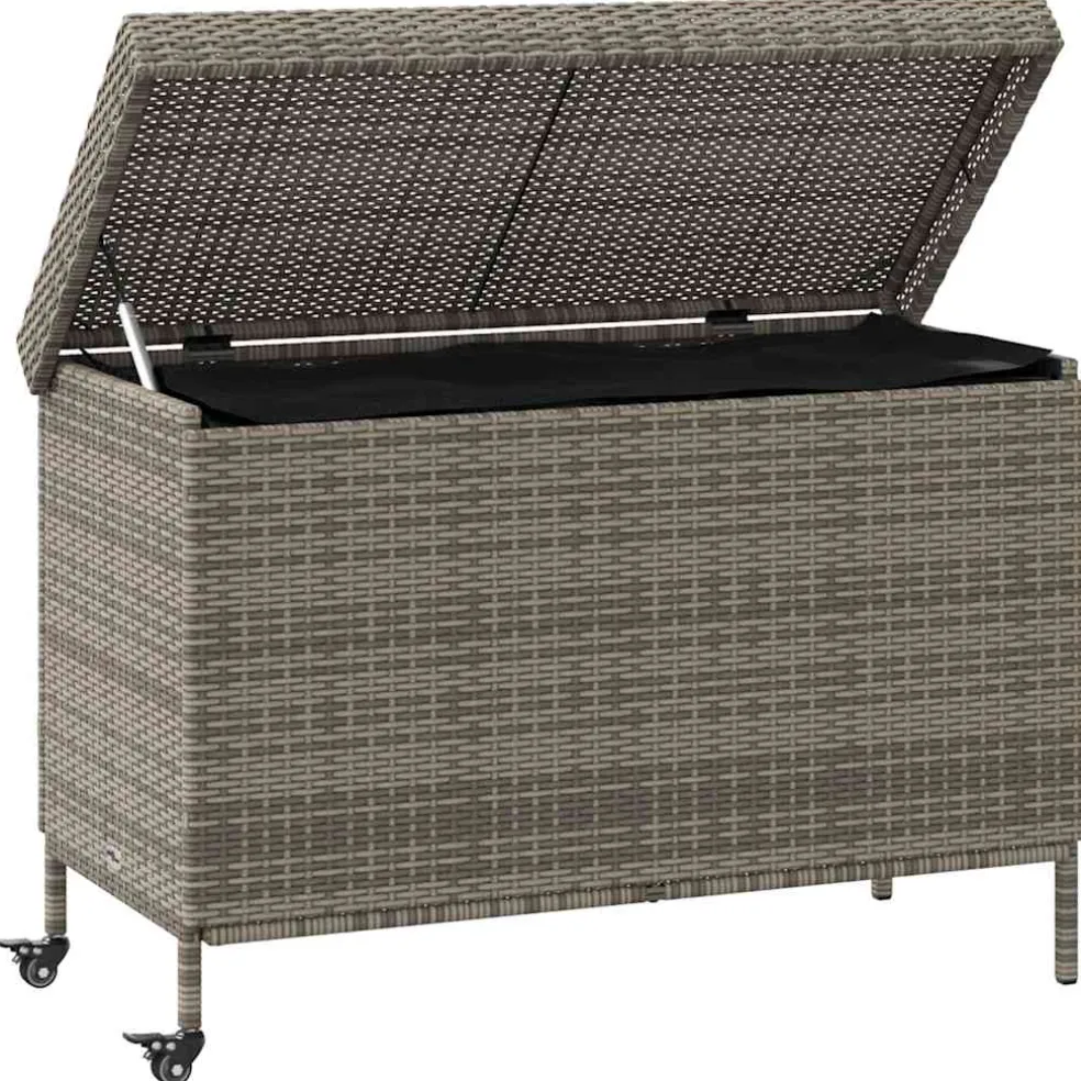 vidaXL Tuinbox met wielen 110x55x73 cm poly rattan grijs