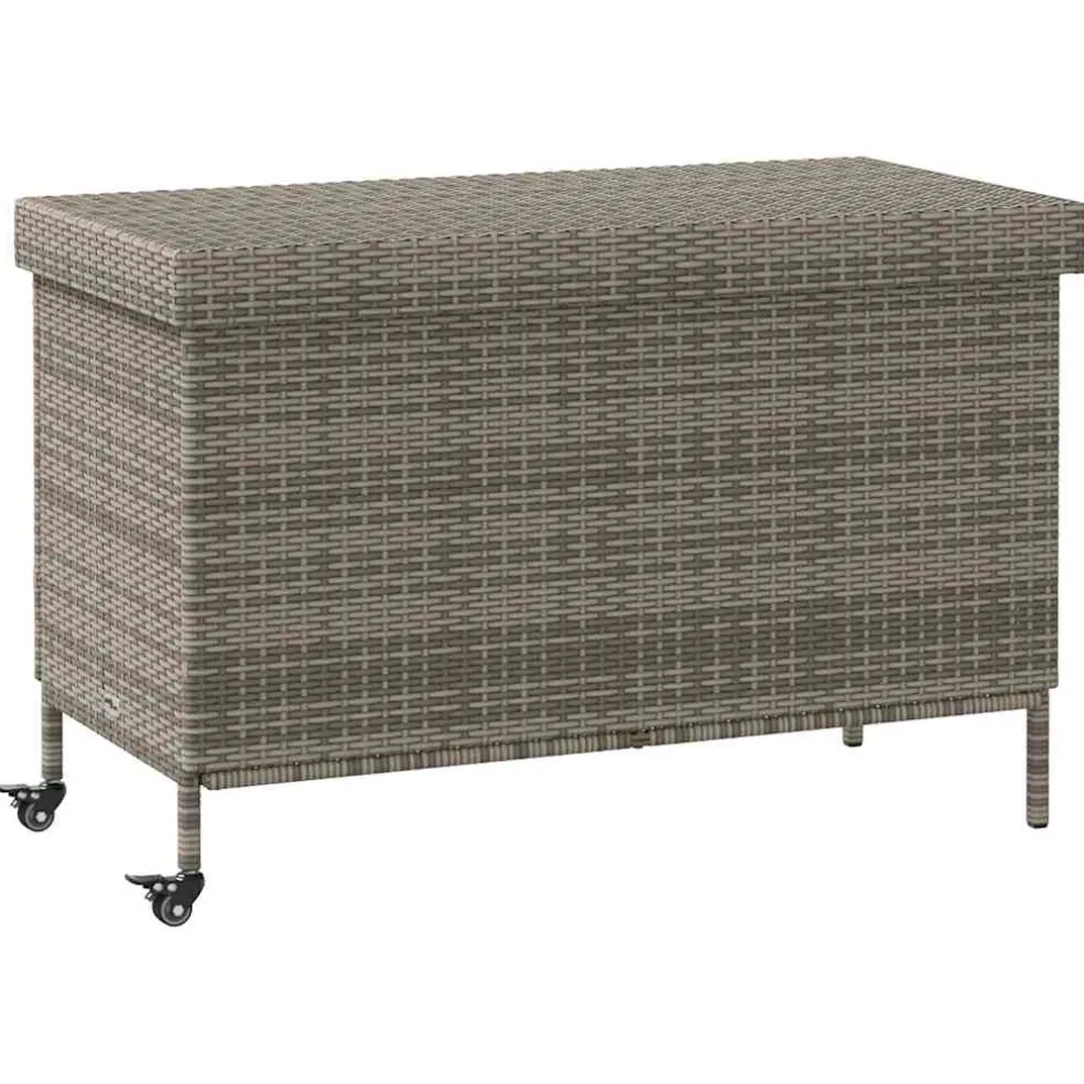 vidaXL Tuinbox met wielen 110x55x73 cm poly rattan grijs