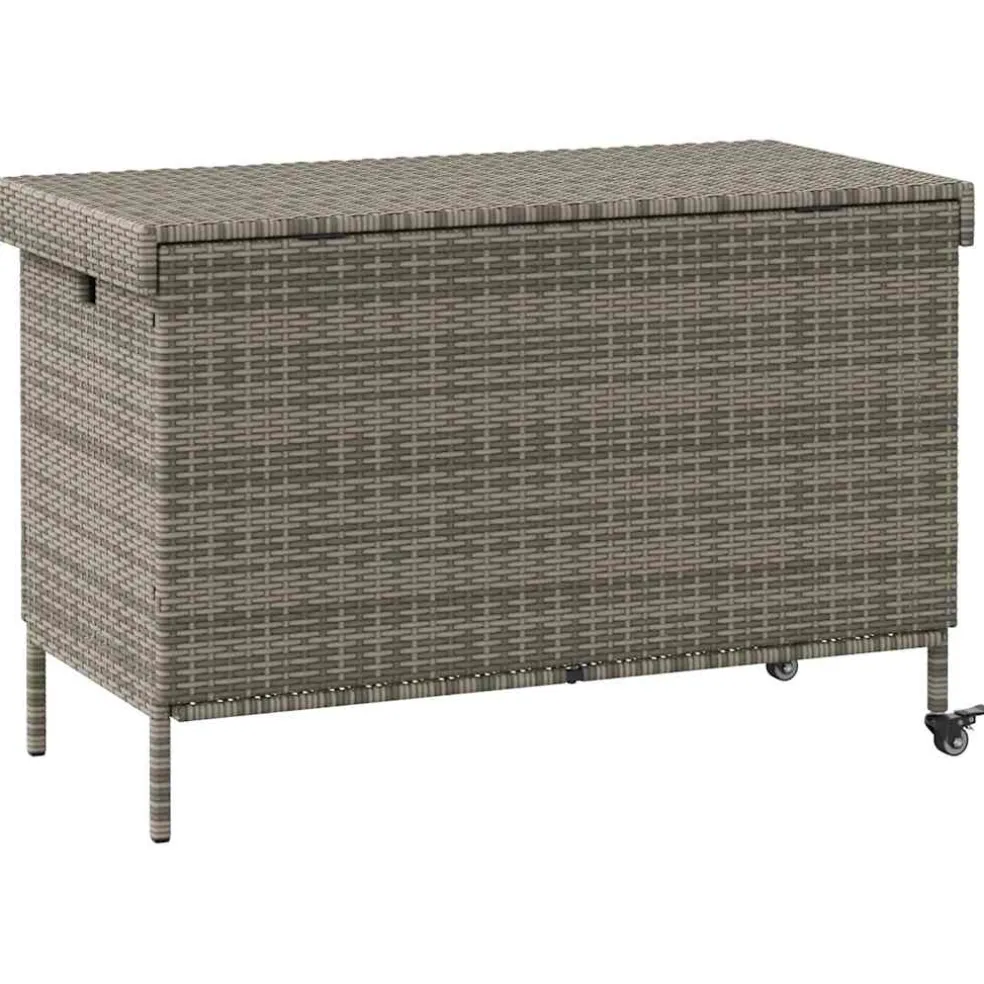 vidaXL Tuinbox met wielen 110x55x73 cm poly rattan grijs