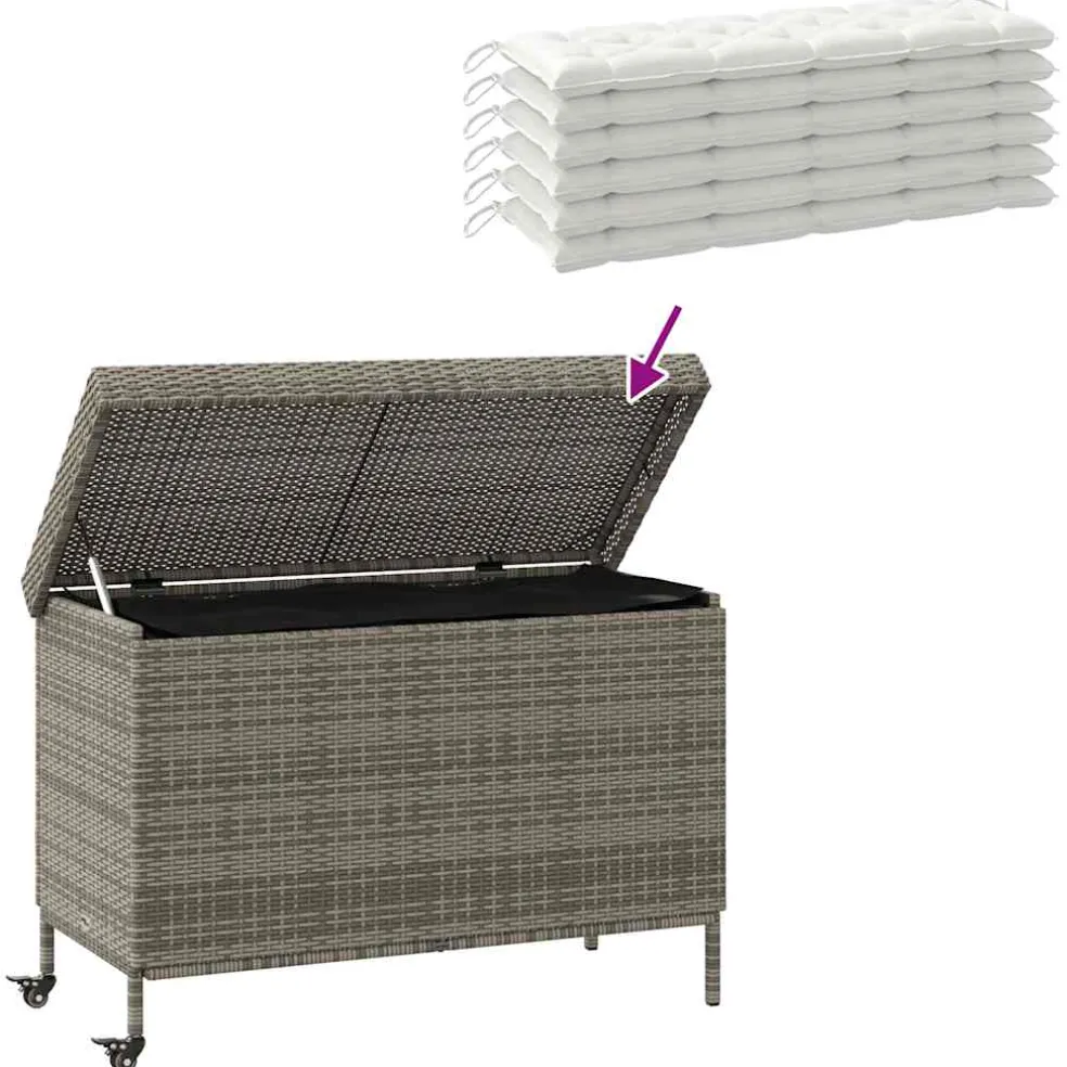 vidaXL Tuinbox met wielen 110x55x73 cm poly rattan grijs