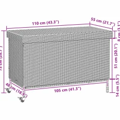 vidaXL Tuinbox met wielen 110x55x73 cm poly rattan grijs