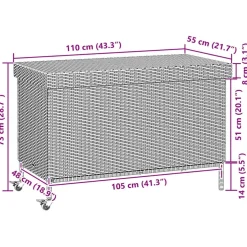 vidaXL Tuinbox met wielen 110x55x73 cm poly rattan lichtgrijs