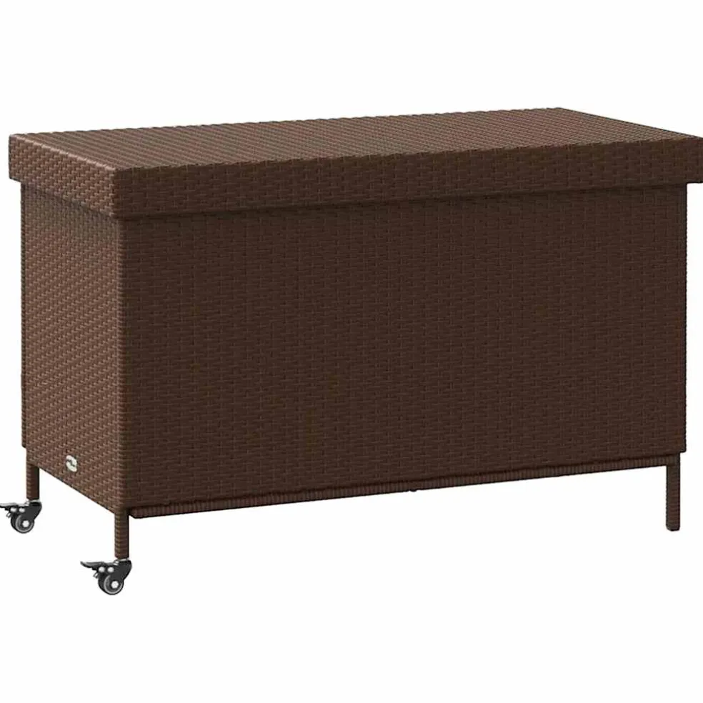 vidaXL Tuinbox met wielen 110x55x73 cm poly rattan bruin