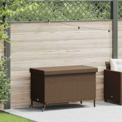 vidaXL Tuinbox met wielen 110x55x73 cm poly rattan bruin