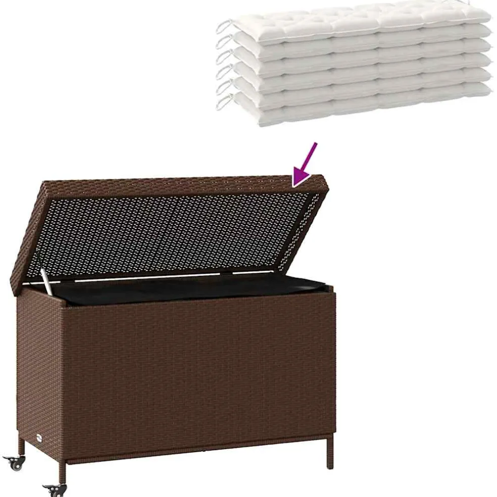 vidaXL Tuinbox met wielen 110x55x73 cm poly rattan bruin