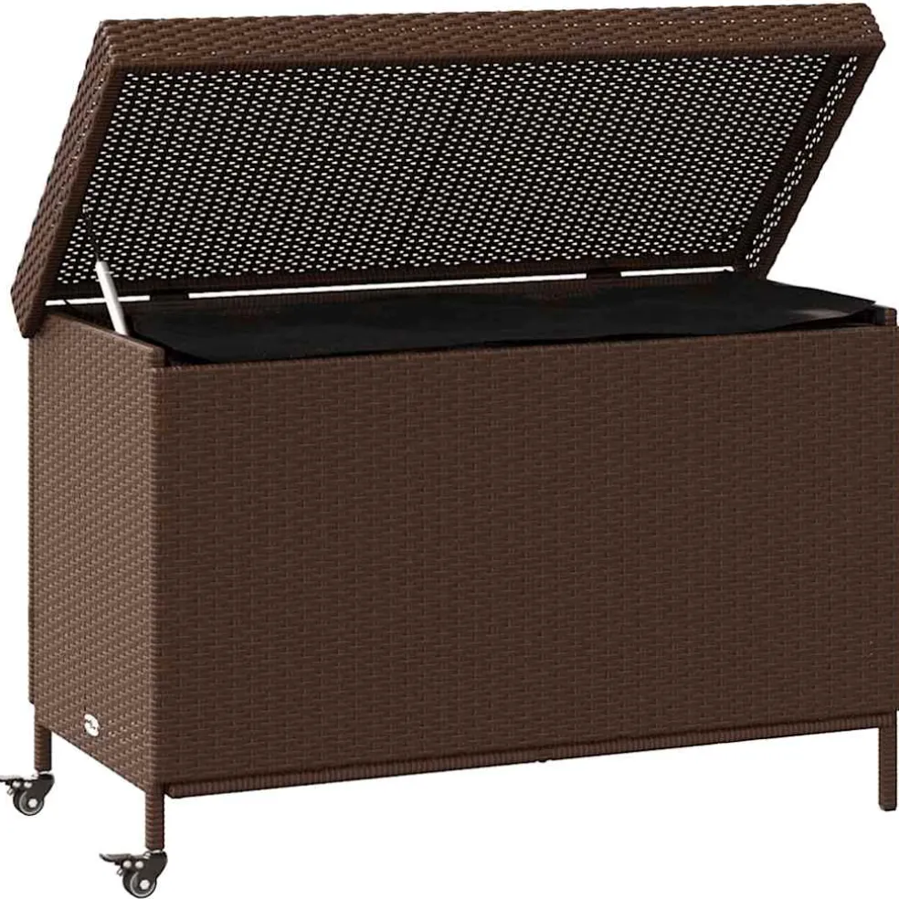 vidaXL Tuinbox met wielen 110x55x73 cm poly rattan bruin