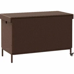 vidaXL Tuinbox met wielen 110x55x73 cm poly rattan bruin