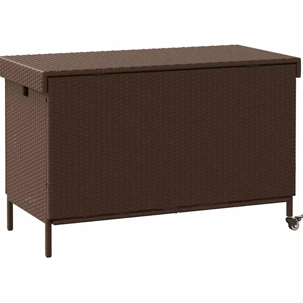 vidaXL Tuinbox met wielen 110x55x73 cm poly rattan bruin