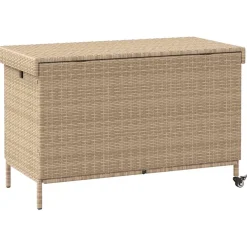 vidaXL Tuinbox met wielen 110x55x73 cm poly rattan gemengd beige