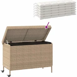 vidaXL Tuinbox met wielen 110x55x73 cm poly rattan gemengd beige