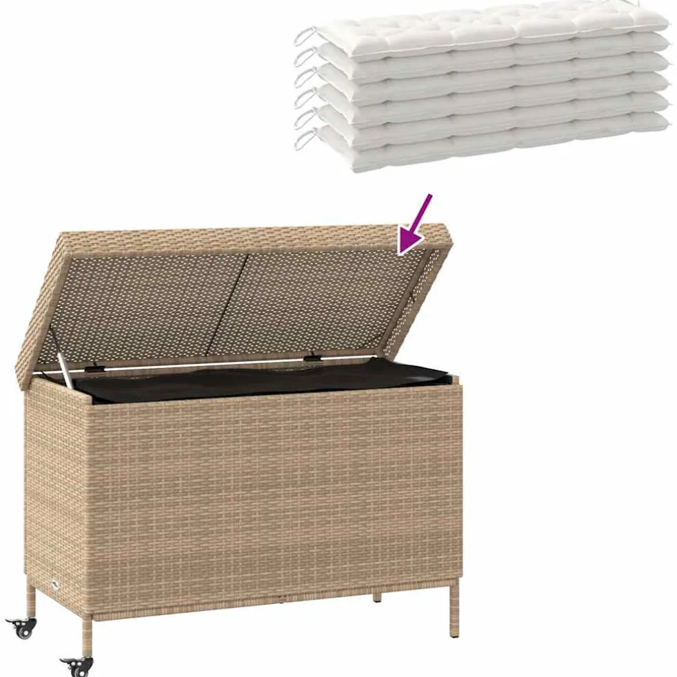 vidaXL Tuinbox met wielen 110x55x73 cm poly rattan gemengd beige