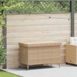 vidaXL Tuinbox met wielen 110x55x73 cm poly rattan gemengd beige