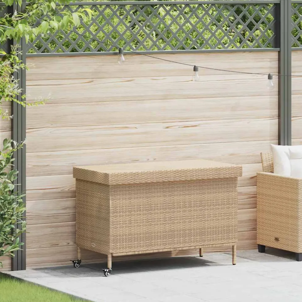 vidaXL Tuinbox met wielen 110x55x73 cm poly rattan gemengd beige