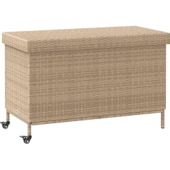 vidaXL Tuinbox met wielen 110x55x73 cm poly rattan gemengd beige