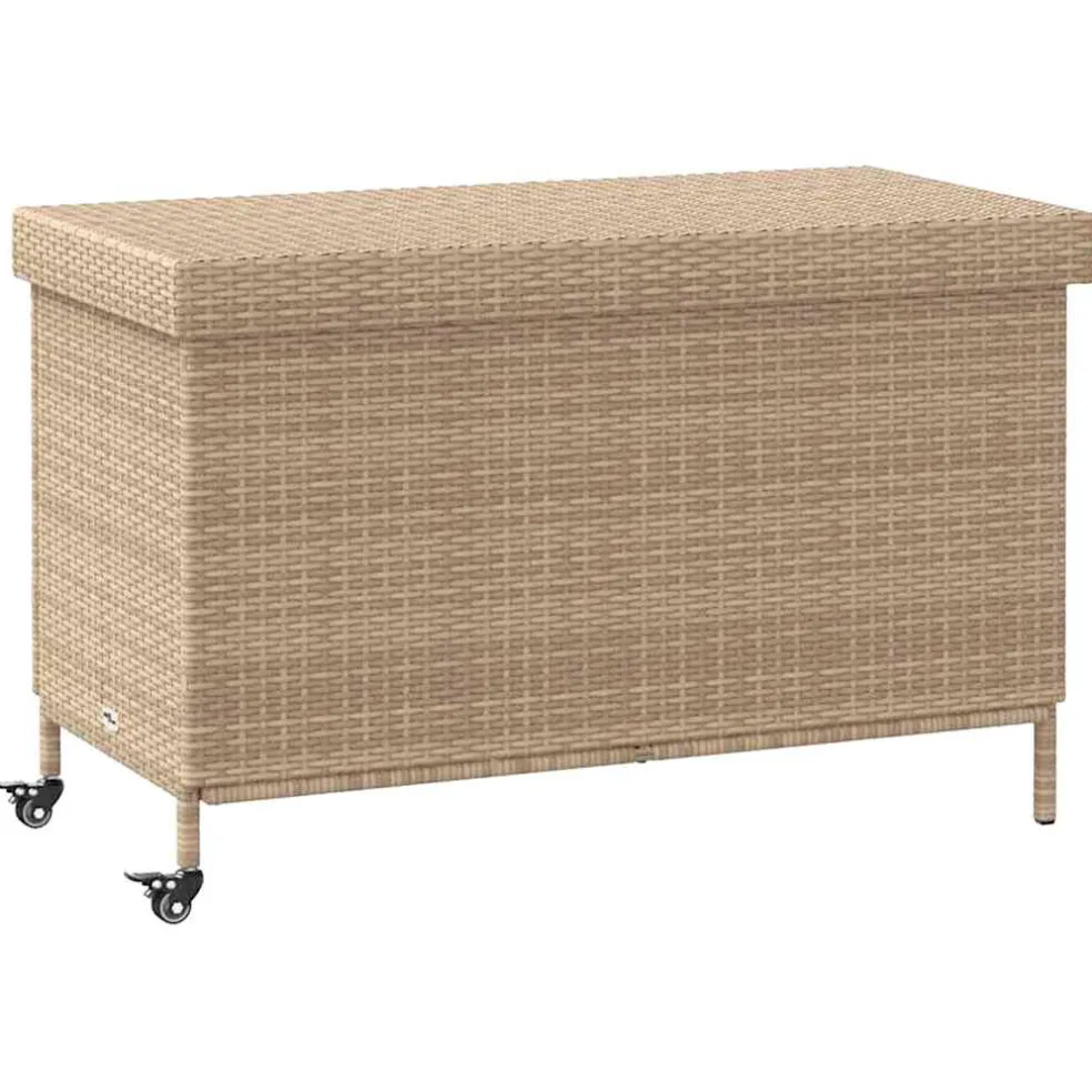 vidaXL Tuinbox met wielen 110x55x73 cm poly rattan gemengd beige